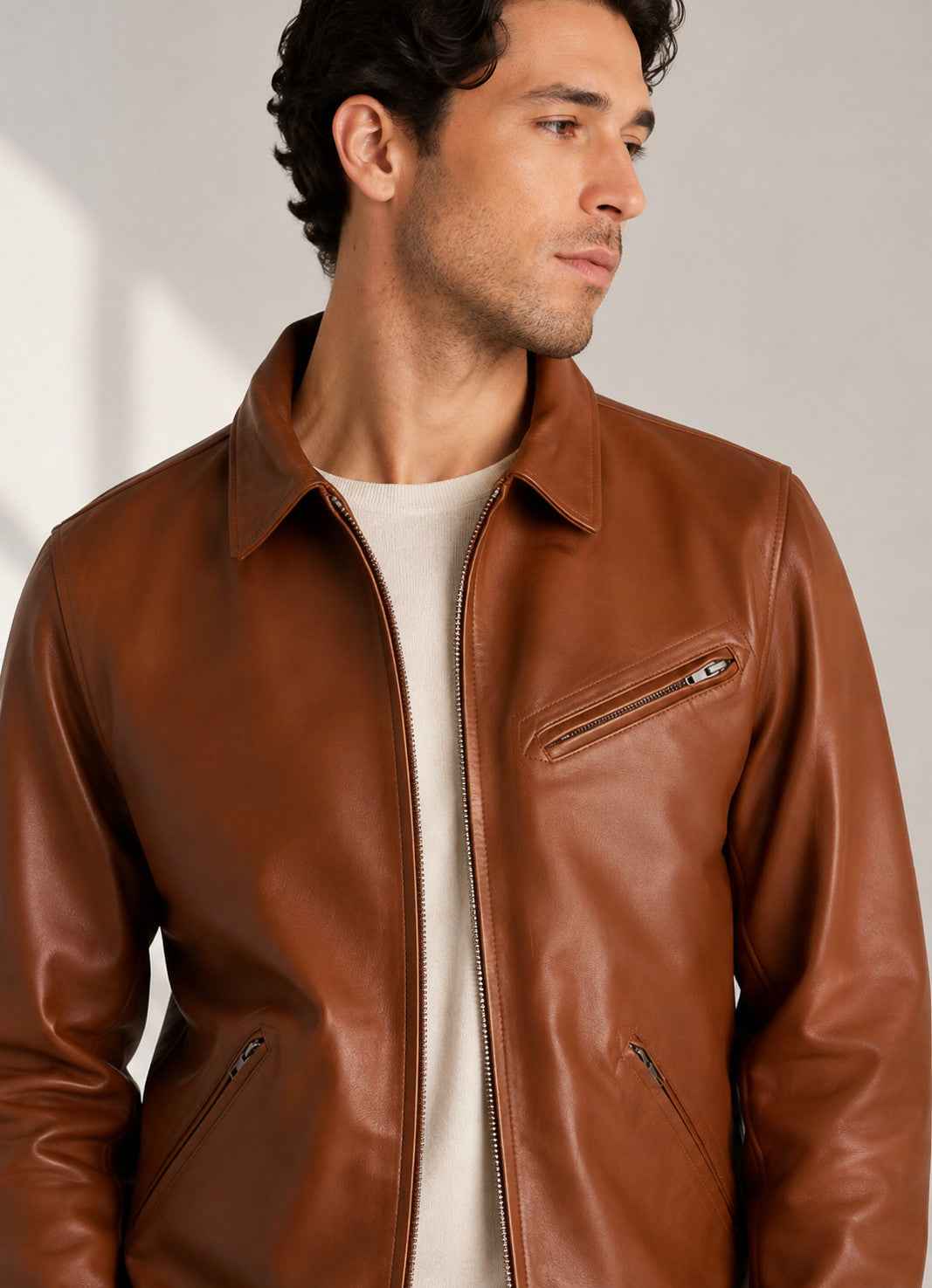 Vellaro Men’s Washed Sheepskin Leather Moto Jacket Genuine Sheep Leather
