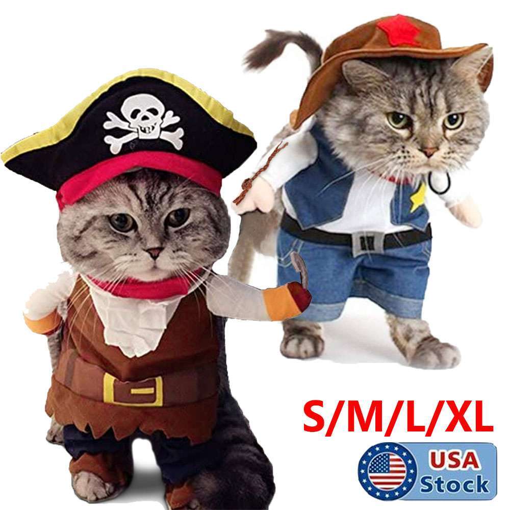 Pet Dog Cat Cowboy & Pirate Funny Halloween Puppy Party Costume Clothes S M L XL - Halloween Fast