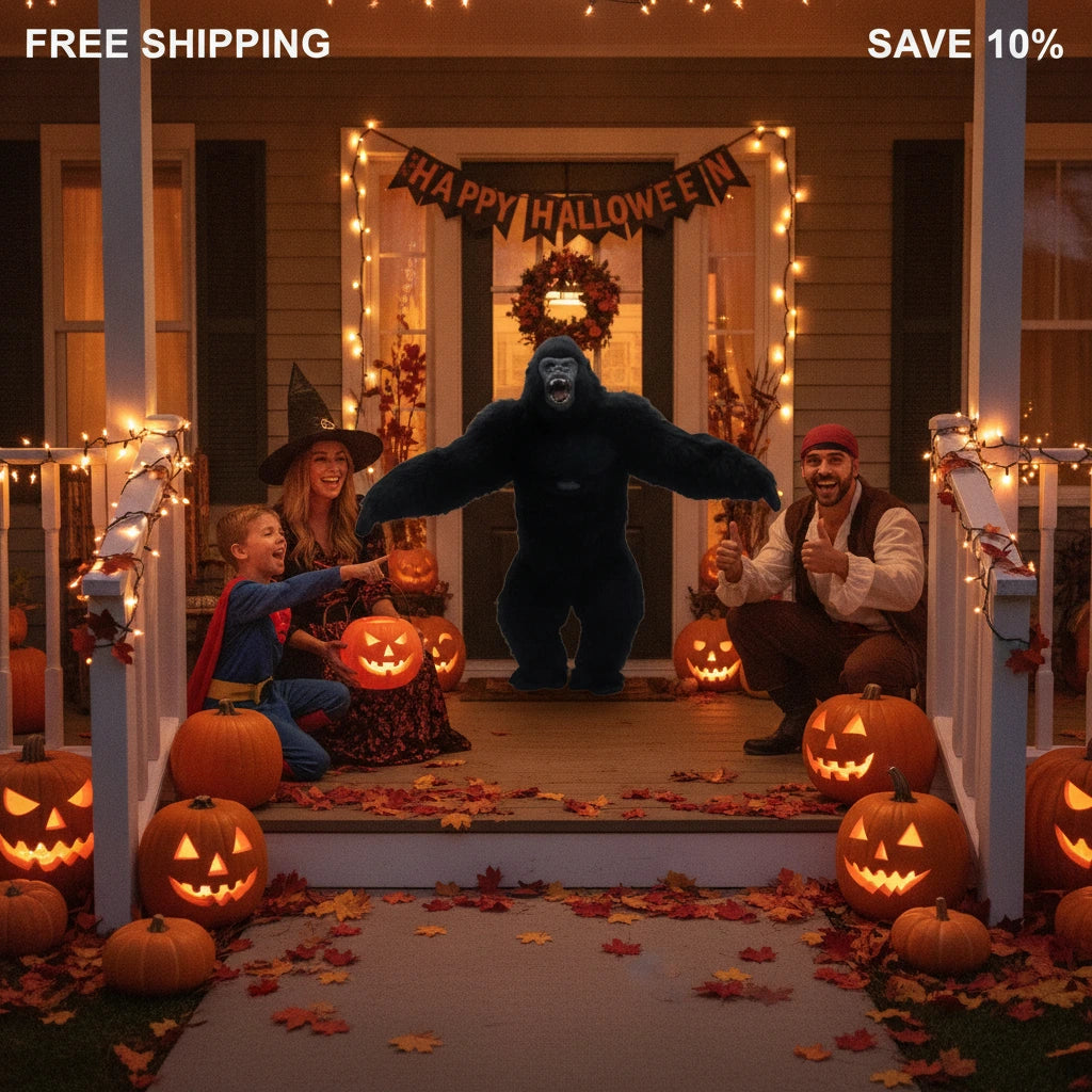 10FT Giant Gorilla Mascot  Inflatable Costume Halloween Cosplay Party Outfit | Prompt 3 — Friends and Family Loving It Create 1 separate square lifestyle image, not a collage.