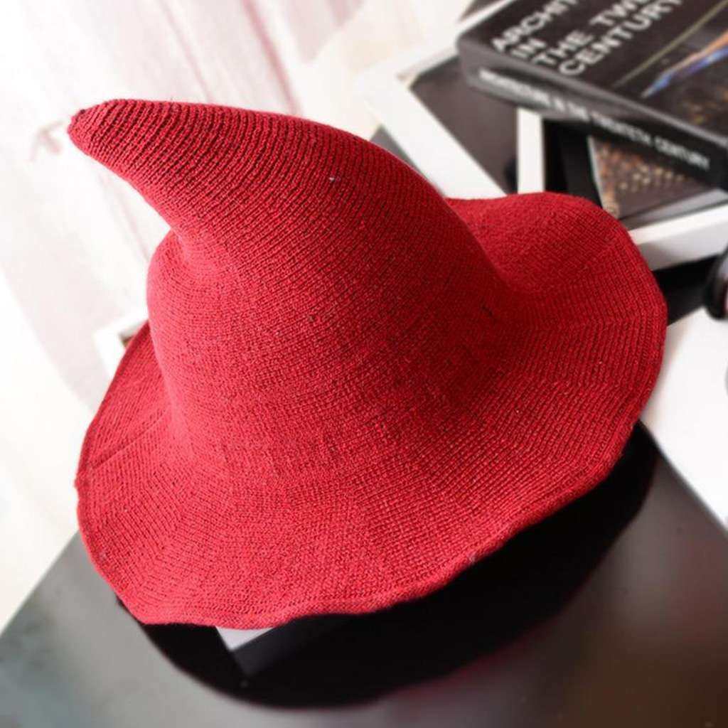 Women Knit Pointed Witch Wizard Hat Wide Brim Halloween Cosplay Casual Party Cap Halloween Fast