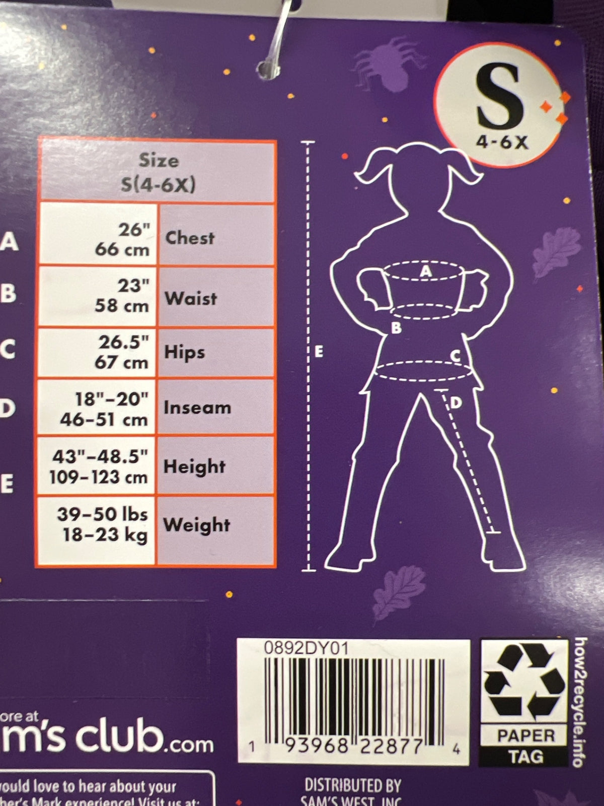 MEMBERS MARK WITCH CHILD COSTUME SMALL 4-6X Halloween Fast