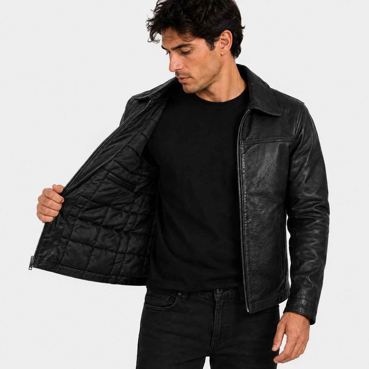 Vellaro Men’s Distressed Sheepskin Leather Jacket Vintage Washed Moto