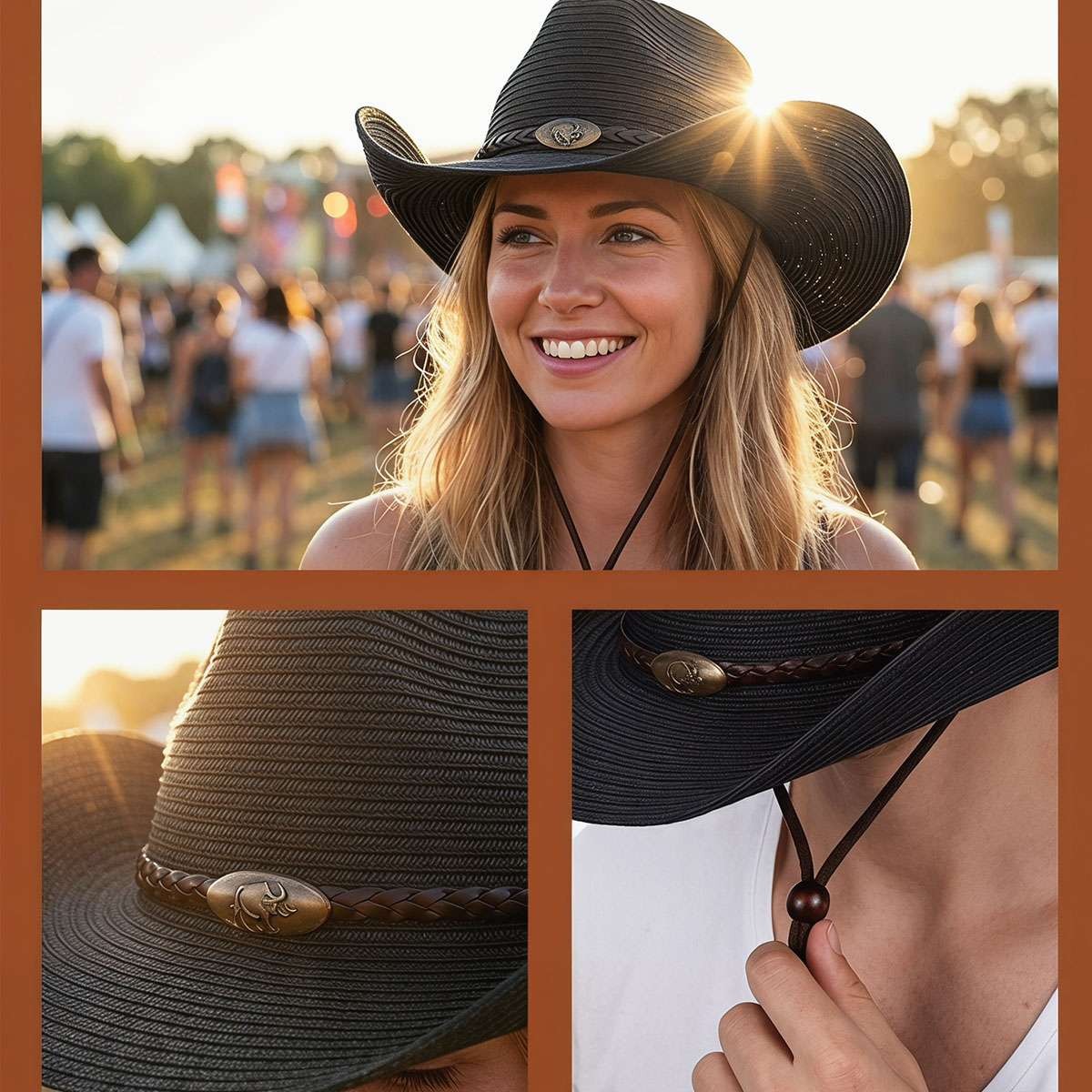 Men Women Wide Brim Western Cowboy Straw Hat Outdoor Sun Protection Hat Halloween Fast