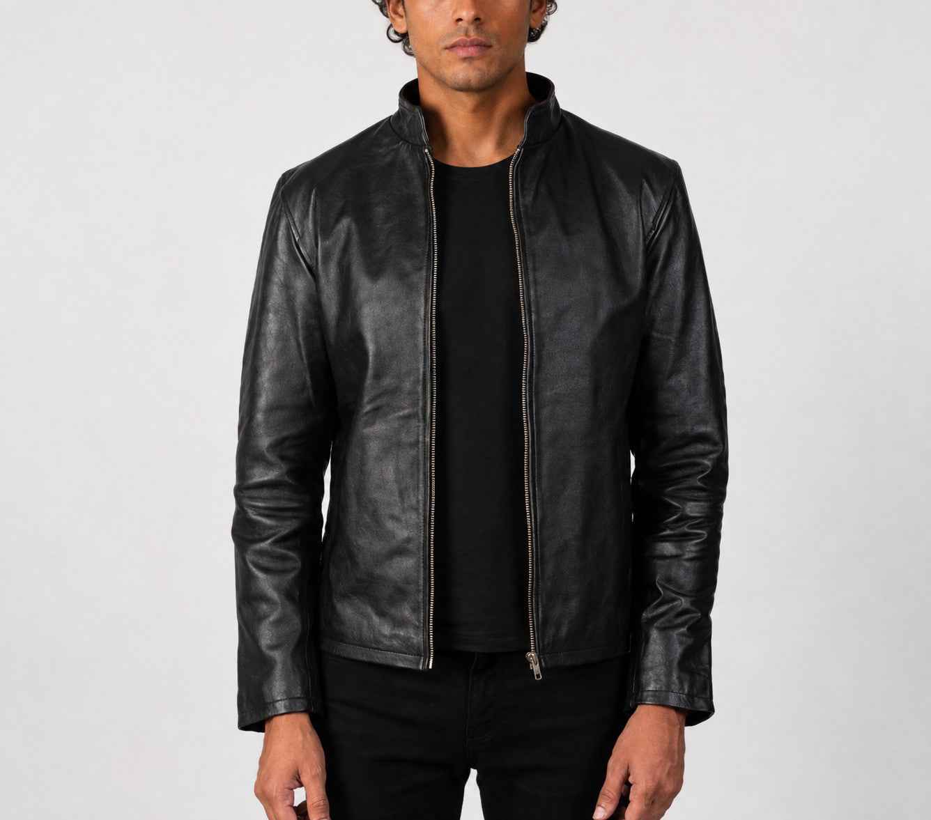 Vellaro Men’s Minimalist Sheepskin Leather Cafe Racer Jacket Genuine Leather