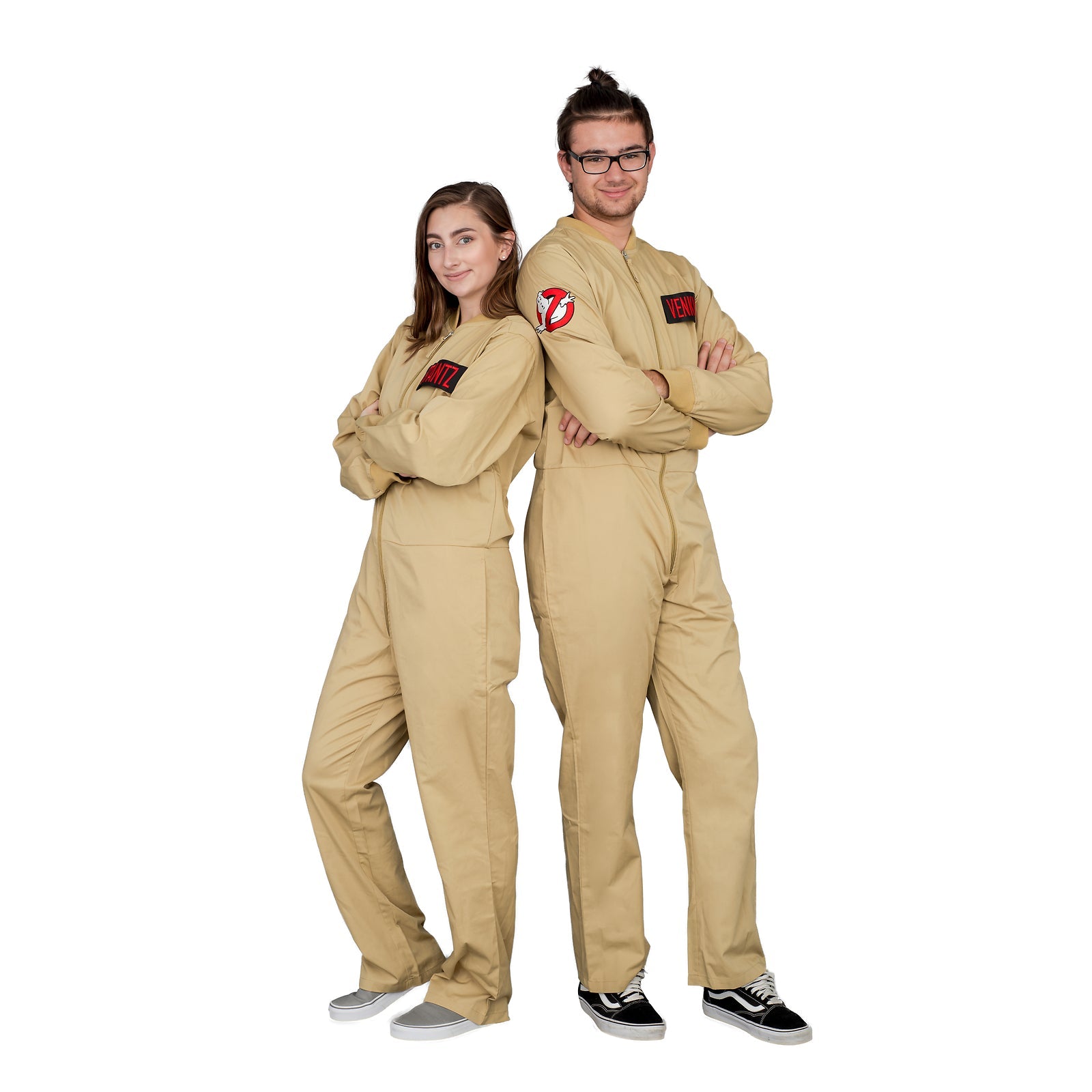 Adult Unisex Ghostbusters Zip Up Jumpsuit w/ 4 Patches Halloween Costume Cosplay Halloween Fast