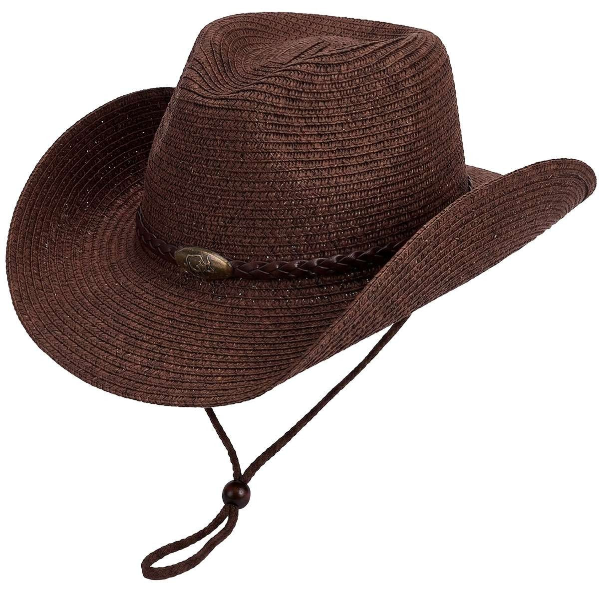 Men Women Wide Brim Western Cowboy Straw Hat Outdoor Sun Protection Hat Halloween Fast