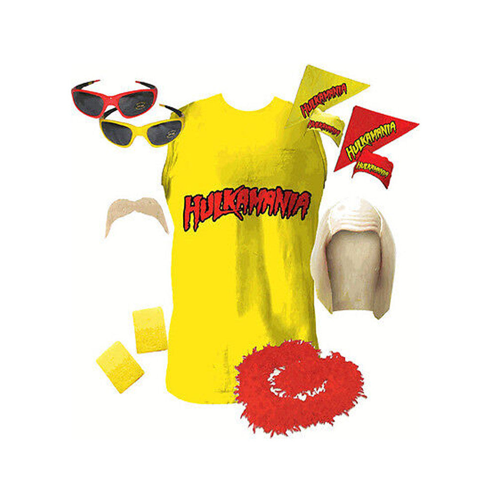 Hulkamania Hulk Hogan Halloween Cosplay Costume Set (Shirt-Wig-Bandana-Glasses) Halloween Fast