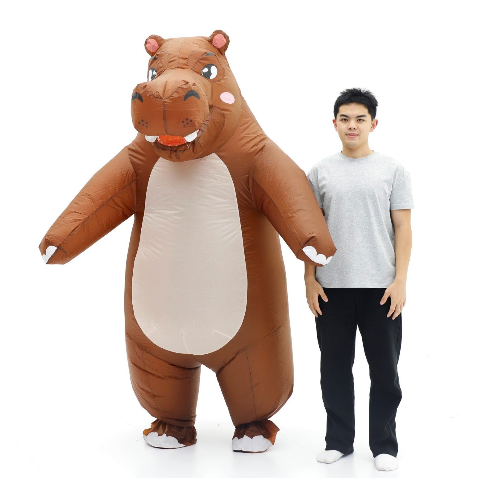 7' Brown Hippo Inflatable Costume Adult for Halloween Cosplay Party Fancy Dress Halloween Fast
