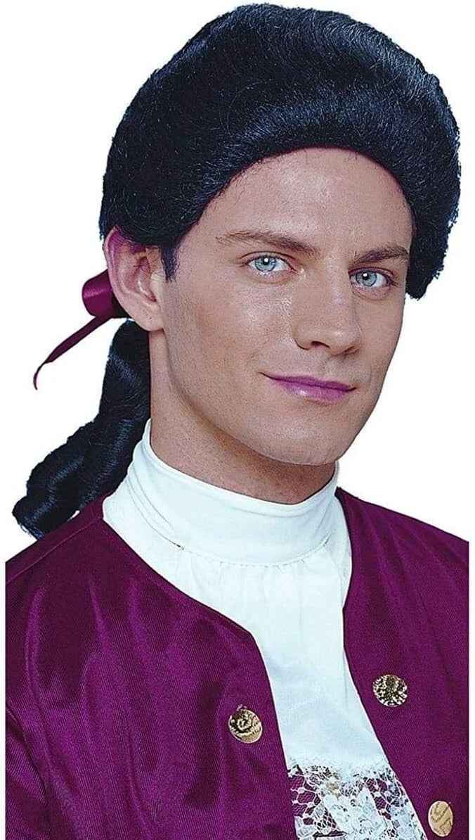 Colonial Wig Men's 18th Century Style Black Ponytail Synthetic Hair Costume Wig