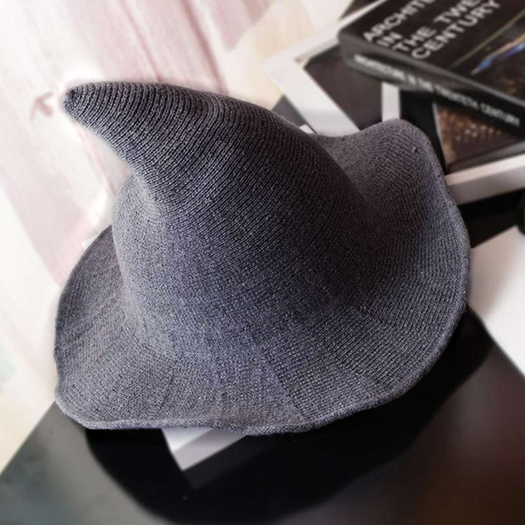 Women Knit Pointed Witch Wizard Hat Wide Brim Halloween Cosplay Casual Party Cap Halloween Fast