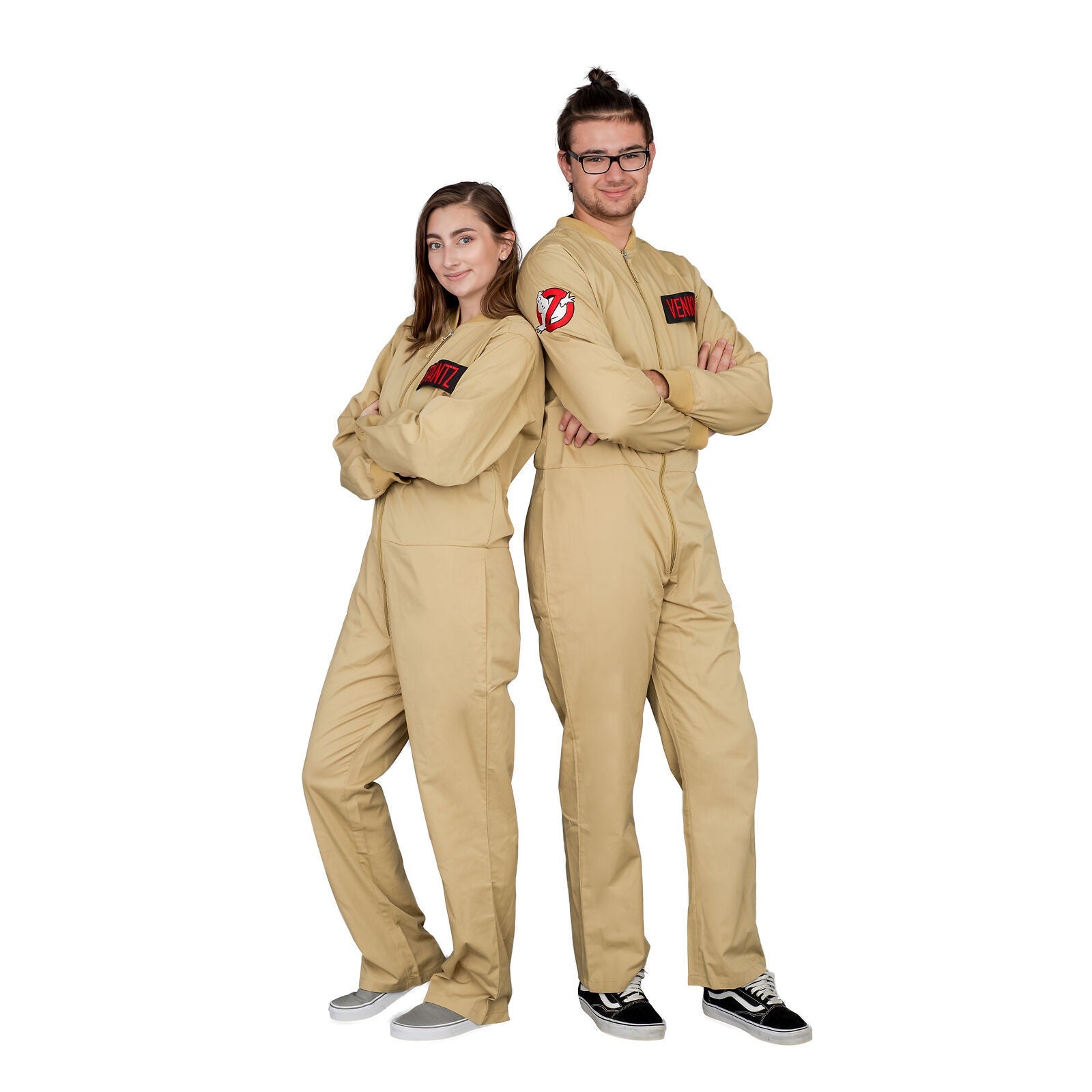 Adult Unisex Ghostbusters Zip Up Jumpsuit w/ 4 Patches Halloween Costume Cosplay Halloween Fast