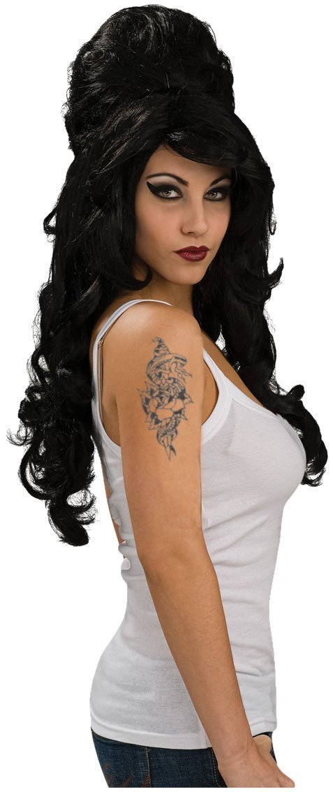 Adult Music Singer Amy Winehouse Tattoo and Rehab Hair Wig Halloween Costume Set Halloween Fast
