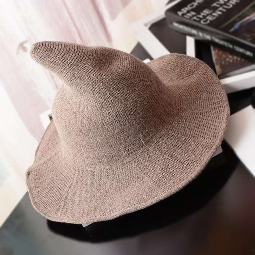 Women Knit Pointed Witch Wizard Hat Wide Brim Halloween Cosplay Casual Party Cap Halloween Fast
