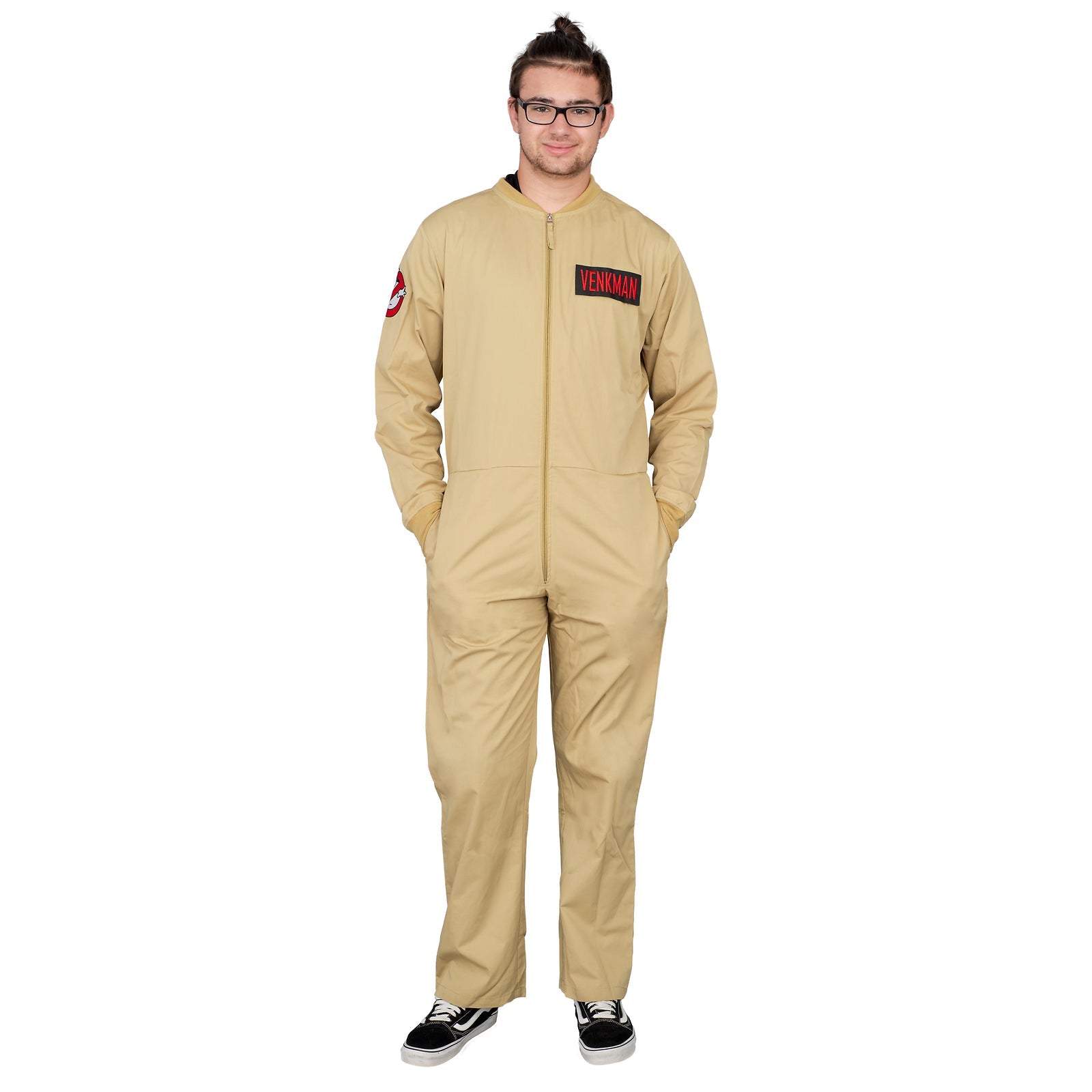 Adult Unisex Ghostbusters Zip Up Jumpsuit w/ 4 Patches Halloween Costume Cosplay Halloween Fast