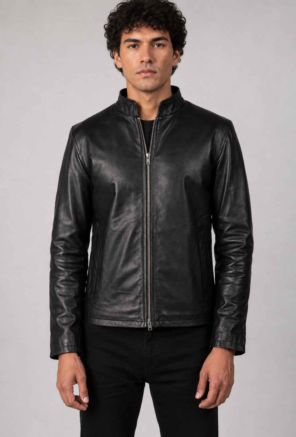 Vellaro Men’s Minimalist Sheepskin Leather Cafe Racer Jacket Genuine Leather