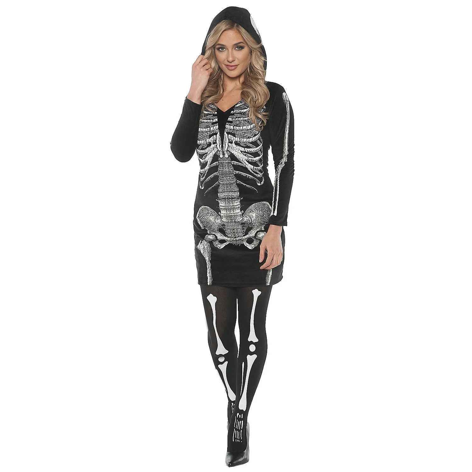Women's Skeletal Hoodie Dress Costume
