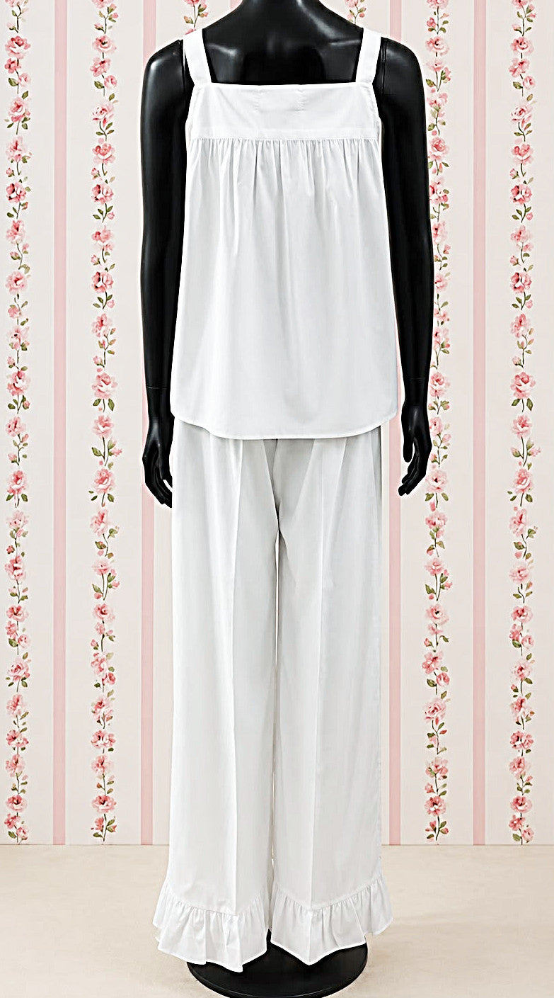 SoieRose 100% Cotton Victorian Inspired, Sleeveless, Ruffle Pajama Set - SR-1333