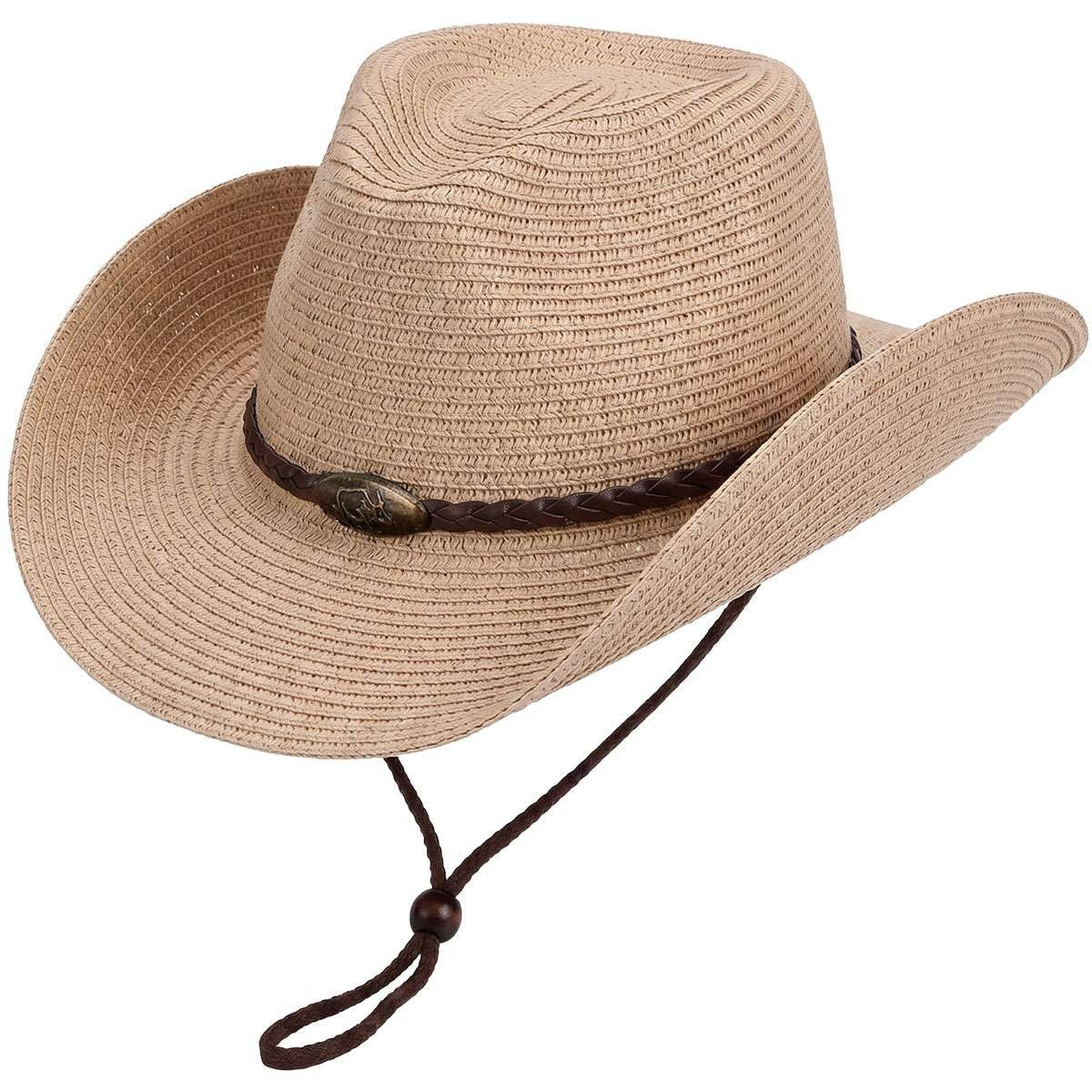 Men Women Wide Brim Western Cowboy Straw Hat Outdoor Sun Protection Hat Halloween Fast