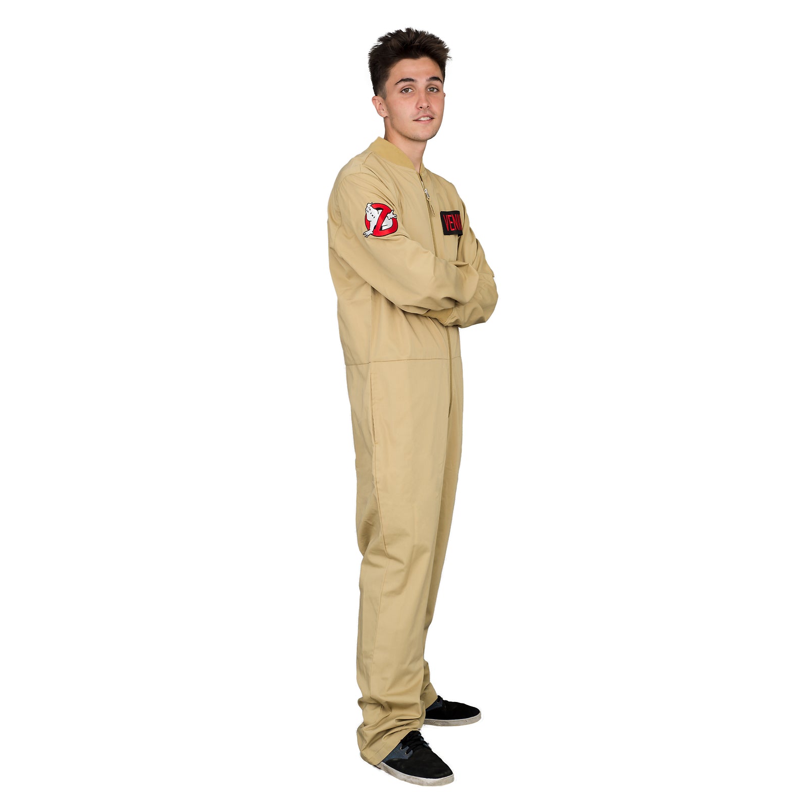 Adult Unisex Ghostbusters Zip Up Jumpsuit w/ 4 Patches Halloween Costume Cosplay Halloween Fast