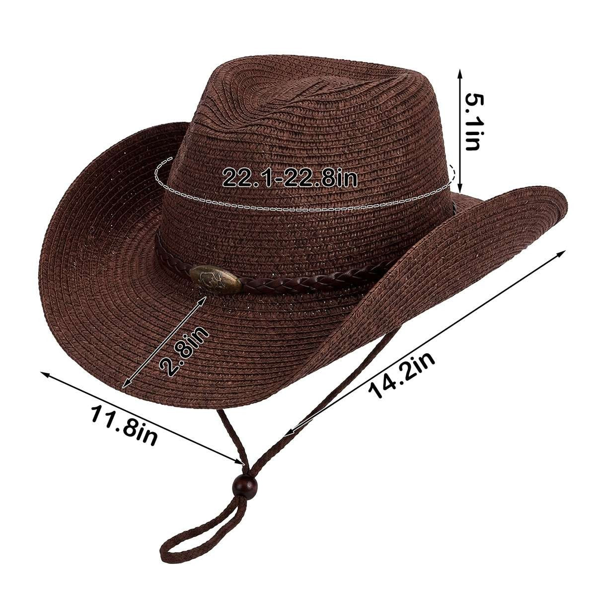 Men Women Wide Brim Western Cowboy Straw Hat Outdoor Sun Protection Hat Halloween Fast