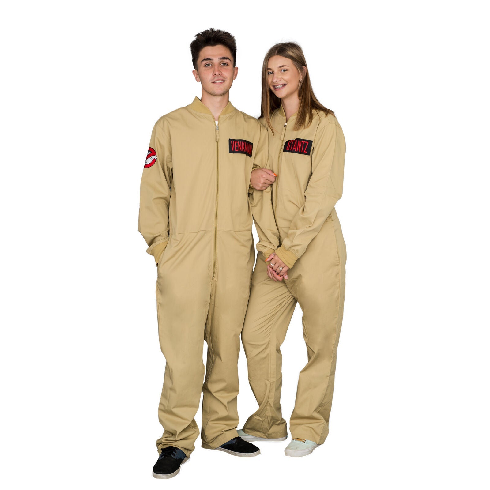 Adult Unisex Ghostbusters Zip Up Jumpsuit w/ 4 Patches Halloween Costume Cosplay Halloween Fast