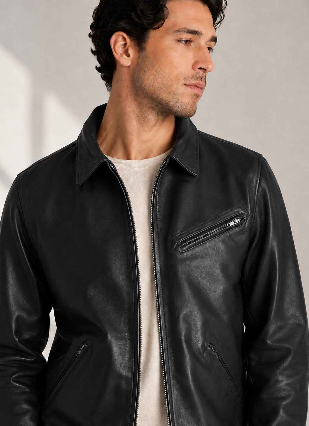 Vellaro Men’s Washed Sheepskin Leather Moto Jacket Genuine Sheep Leather