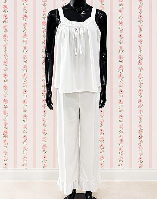 SoieRose 100% Cotton Victorian Inspired, Sleeveless, Ruffle Pajama Set - SR-1333