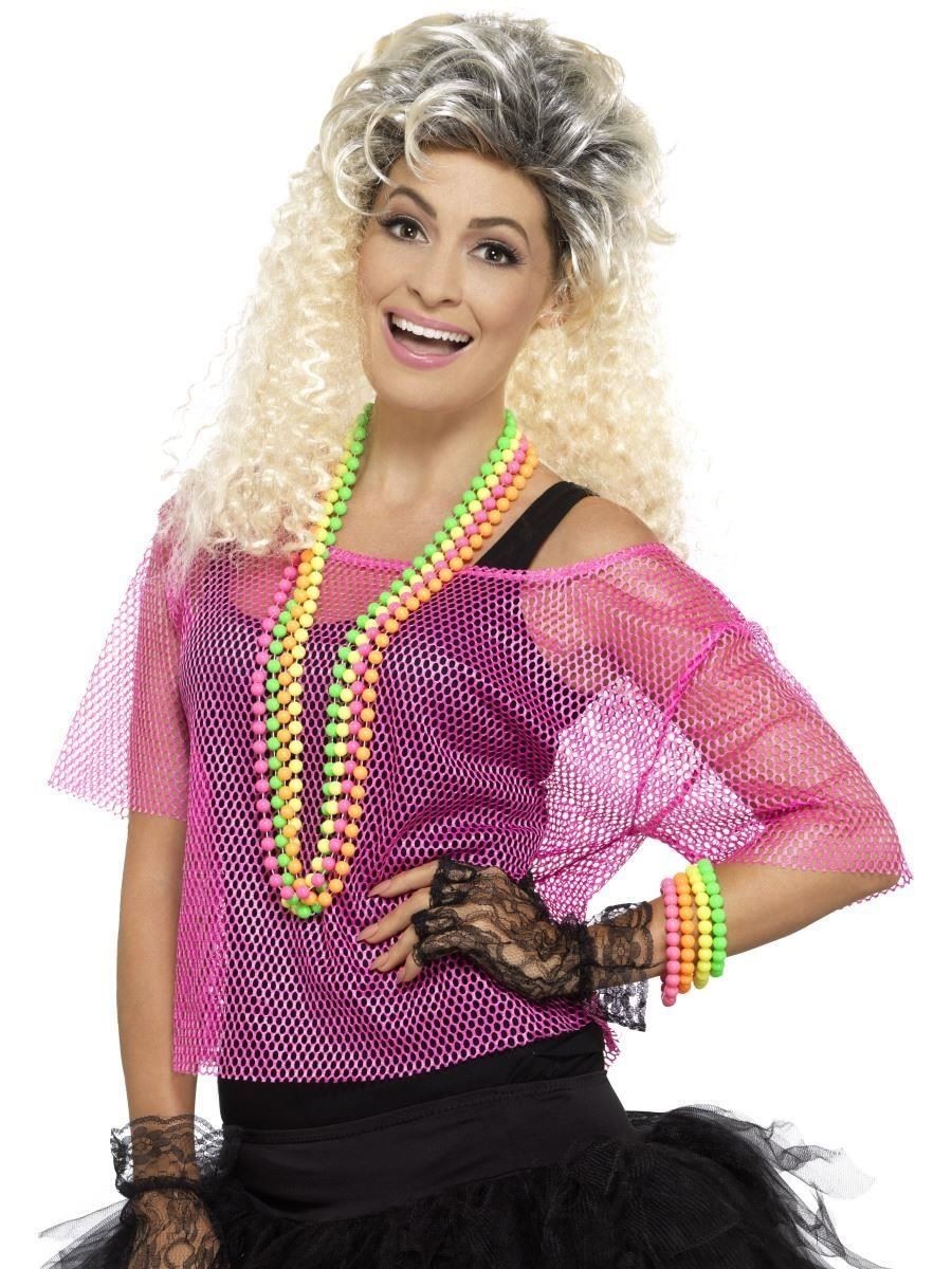 Adult Neon Pink Fishnet Top 80s Halloween Costume Accessory Main image