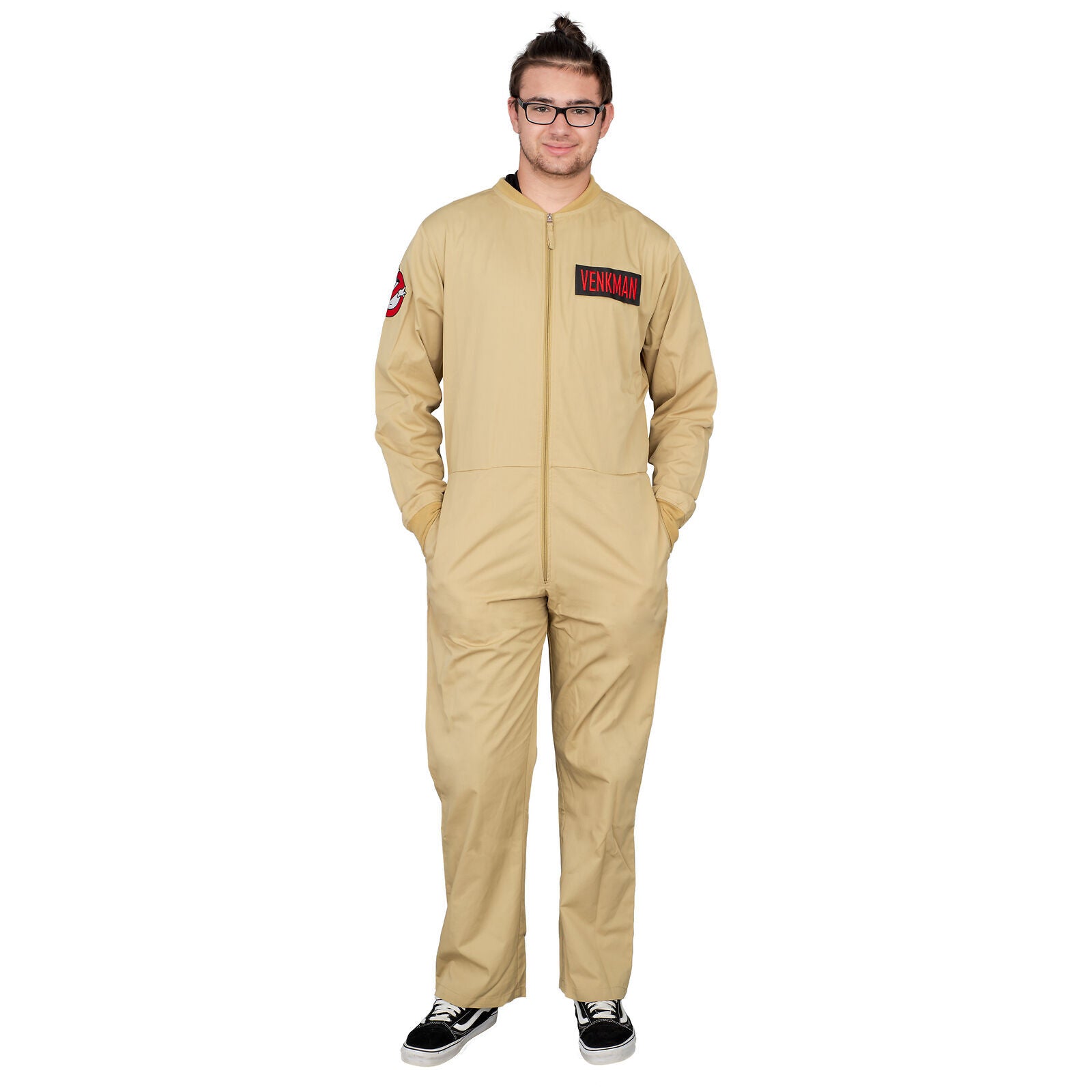 Adult Unisex Ghostbusters Zip Up Jumpsuit w/ 4 Patches Halloween Costume Cosplay Halloween Fast