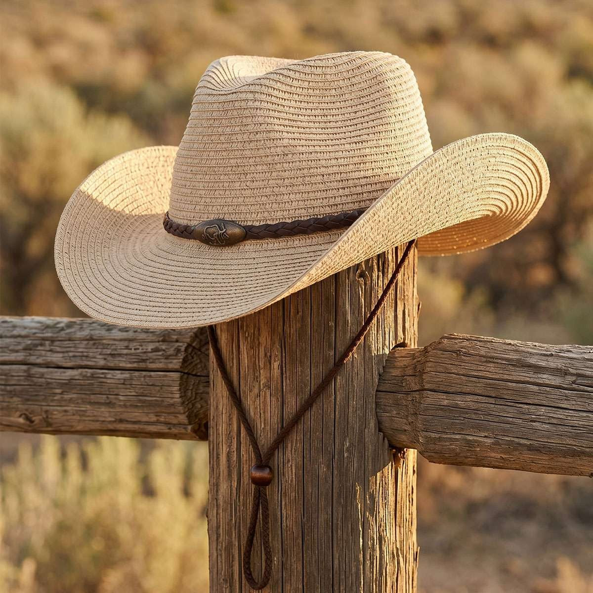 Men Women Wide Brim Western Cowboy Straw Hat Outdoor Sun Protection Hat Halloween Fast