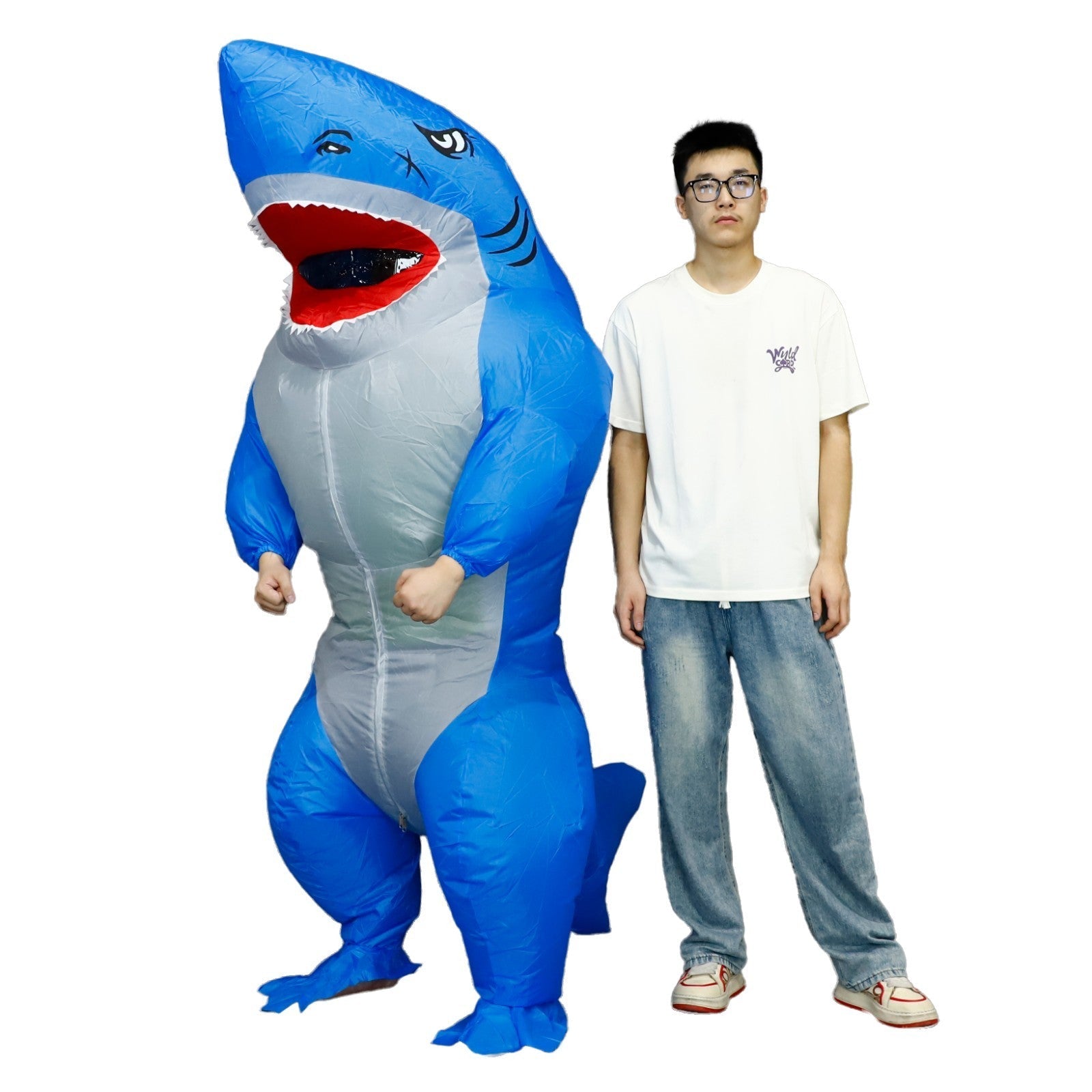 7' Blue Shark Inflatable Costume Adult for Halloween Cosplay Party Fancy Dress Halloween Fast