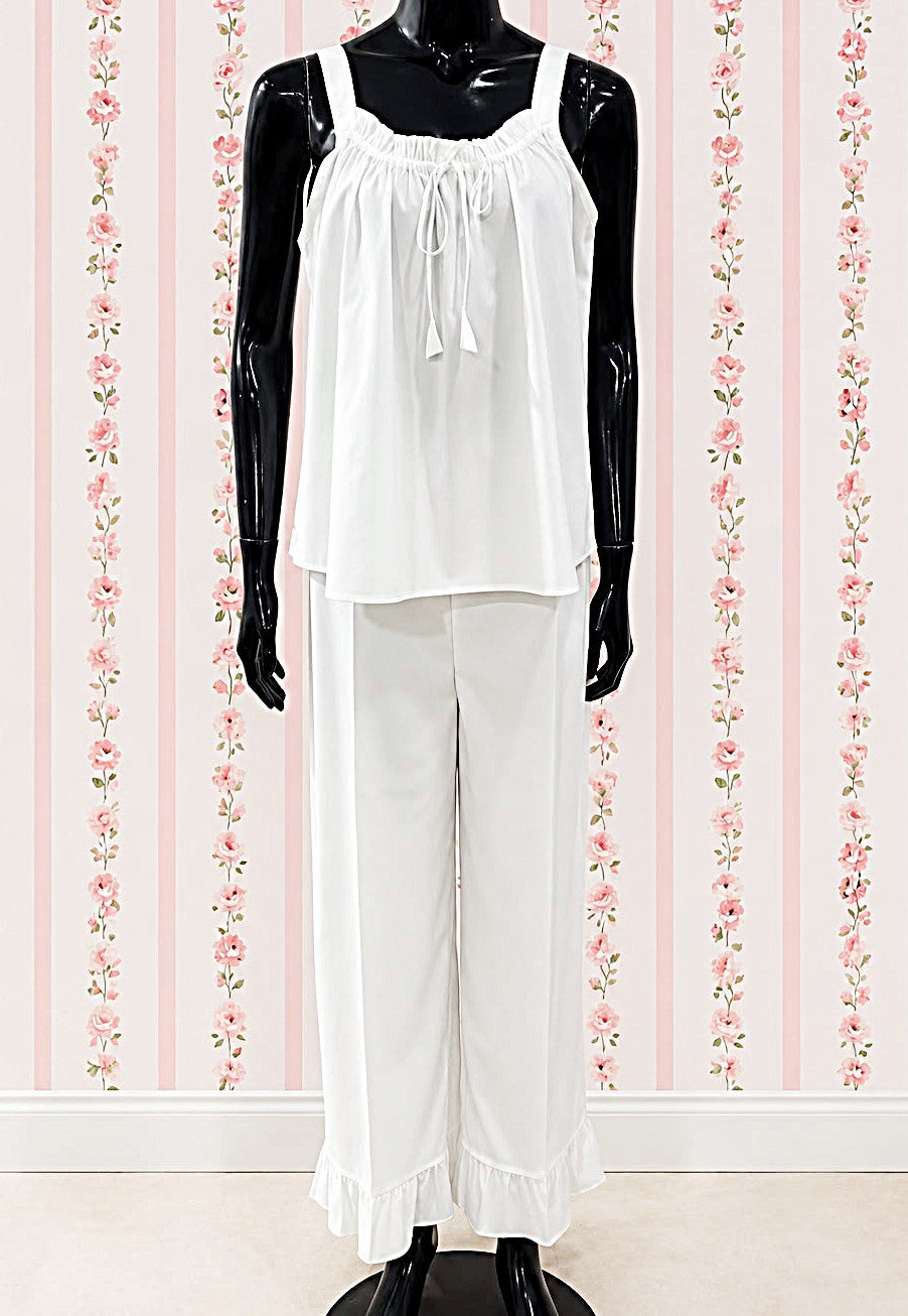 SoieRose 100% Cotton Victorian Inspired, Sleeveless, Ruffle Pajama Set - SR-1333