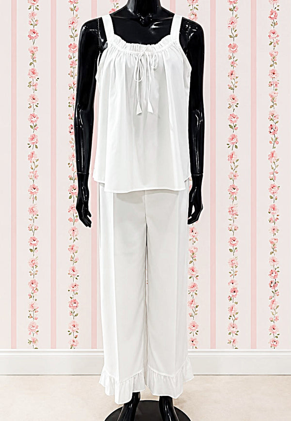 SoieRose 100% Cotton Victorian Inspired, Sleeveless, Ruffle Pajama Set - SR-1333