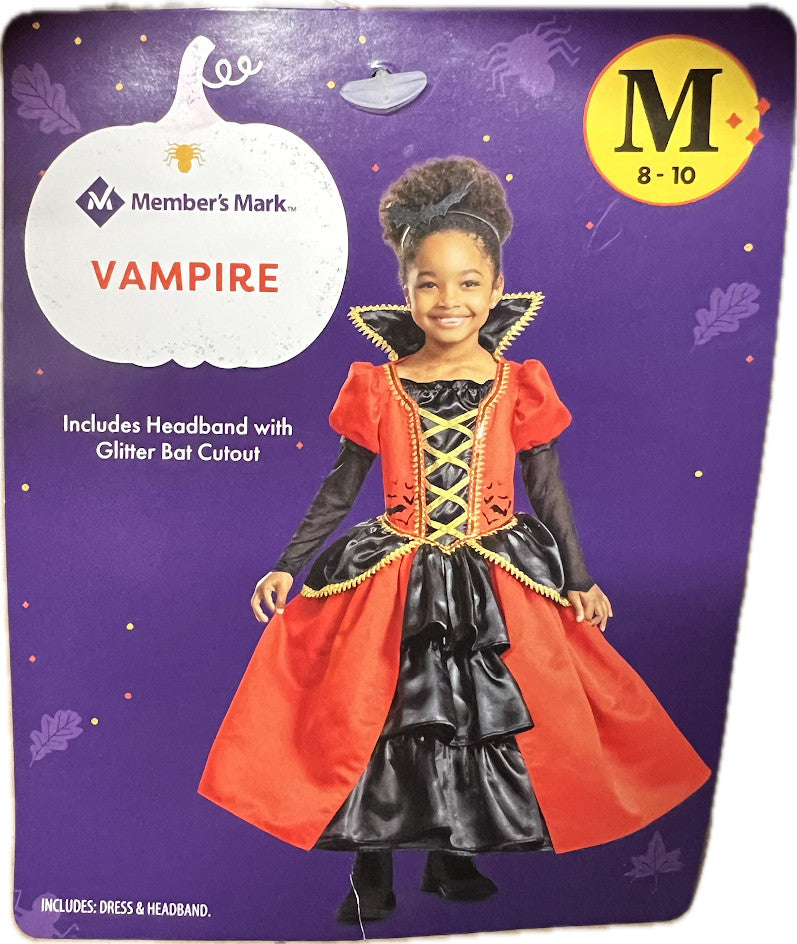 MEMBERS MARK VAMPIRE CHILD COSTUME MEDIUM 8-10 Halloween Fast