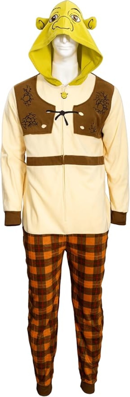 Officially Licensed Shrek Adult Unisex Halloween Cosplay Costume Fleece Jumpsuit Halloween Fast