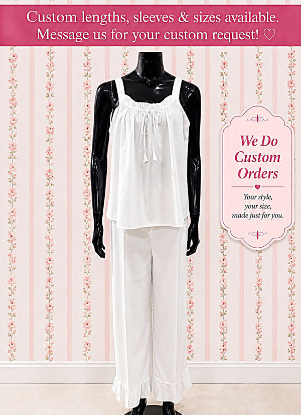 SoieRose 100% Cotton Victorian Inspired, Sleeveless, Ruffle Pajama Set - SR-1333