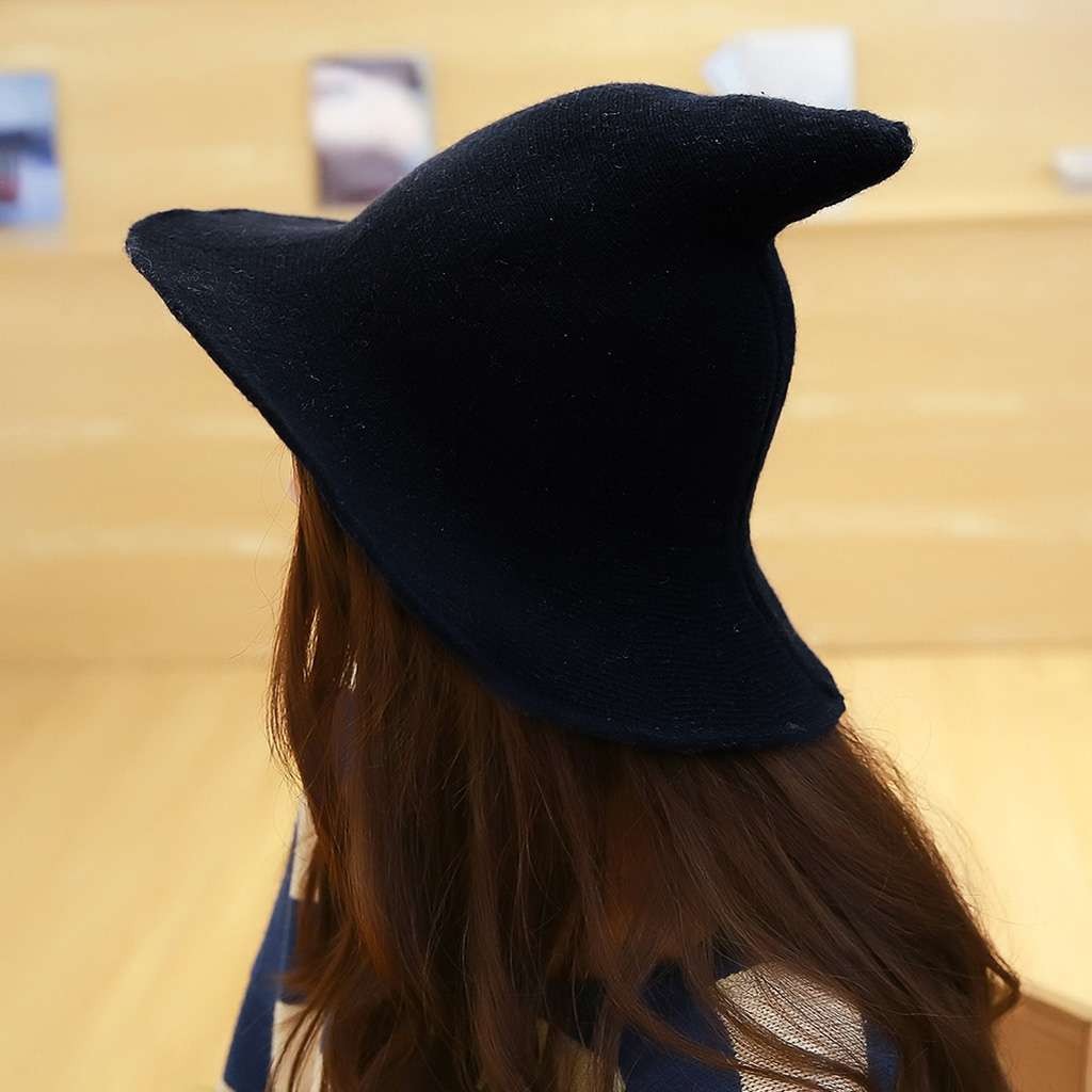 Women Knit Pointed Witch Wizard Hat Wide Brim Halloween Cosplay Casual Party Cap Halloween Fast