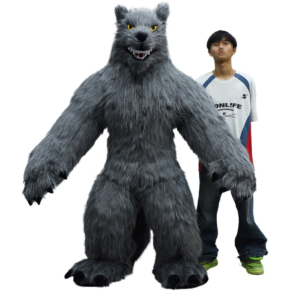 Giant Furry Gray Werewolf Inflatable Mascot Costume Halloween Outfit Fancy Dress Halloween Fast