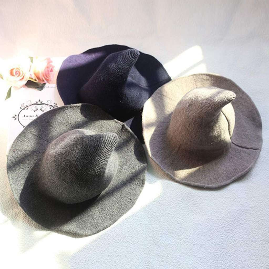 Women Knit Pointed Witch Wizard Hat Wide Brim Halloween Cosplay Casual Party Cap Halloween Fast