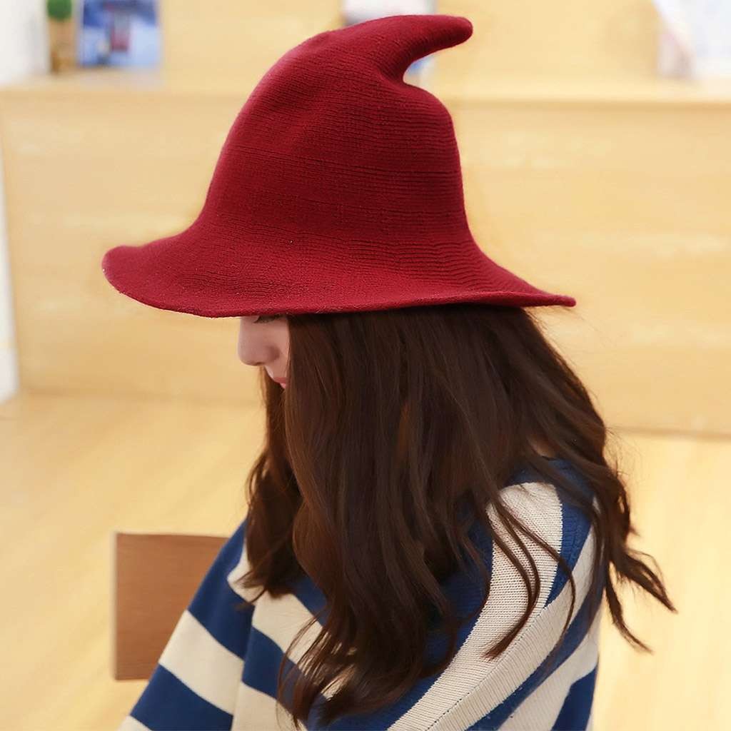 Women Knit Pointed Witch Wizard Hat Wide Brim Halloween Cosplay Casual Party Cap Halloween Fast