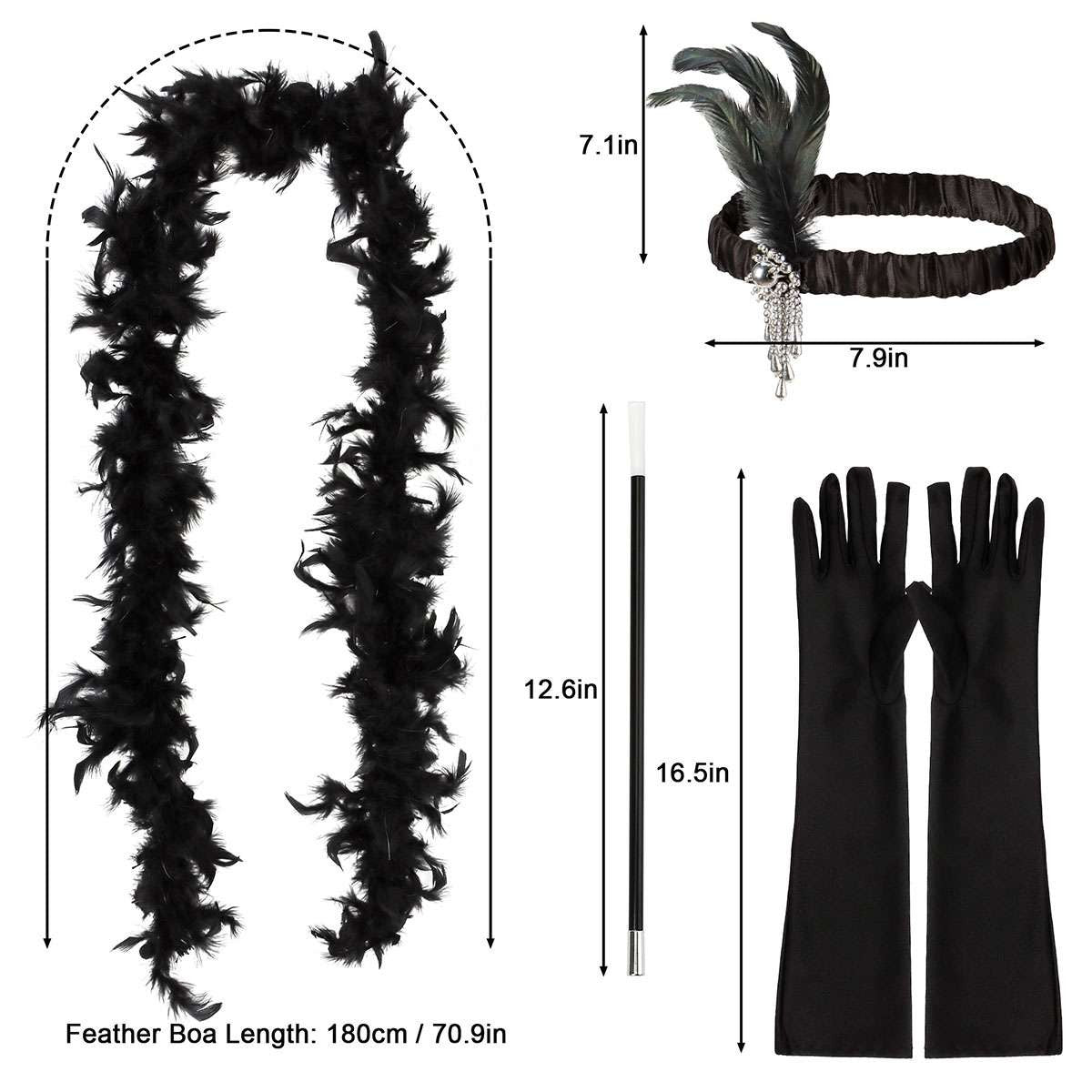 1920s Flapper Costume Accessory Set Boa Headband Gloves Necklace for Halloween Halloween Fast