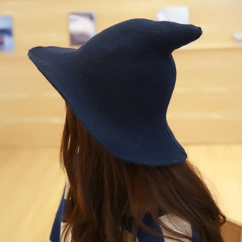 Women Knit Pointed Witch Wizard Hat Wide Brim Halloween Cosplay Casual Party Cap Halloween Fast